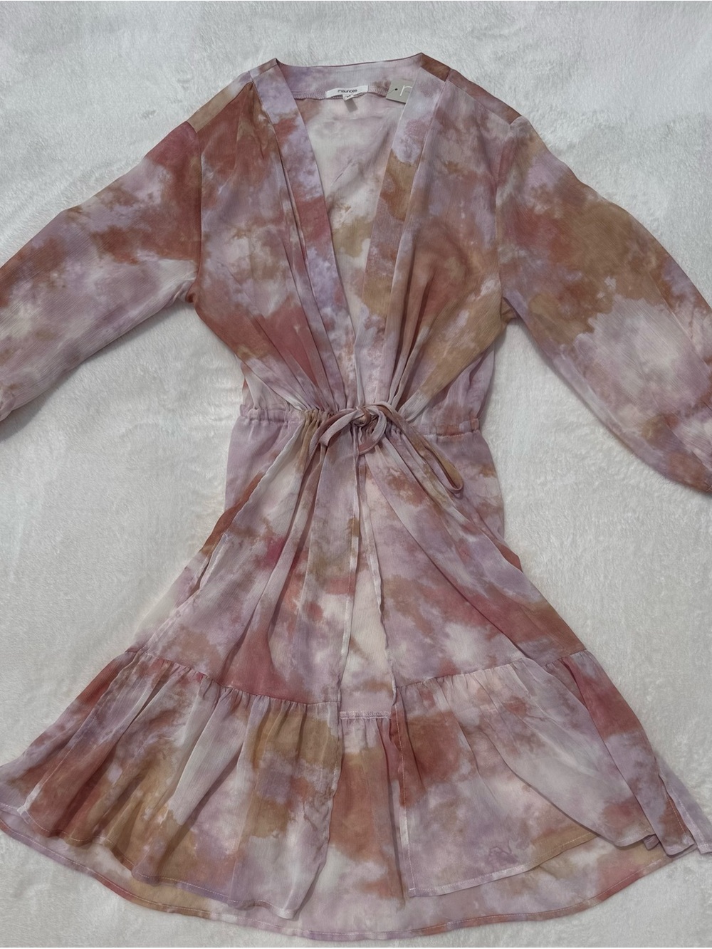 Maurices Pink Tie-Dye Front Tie Kimono